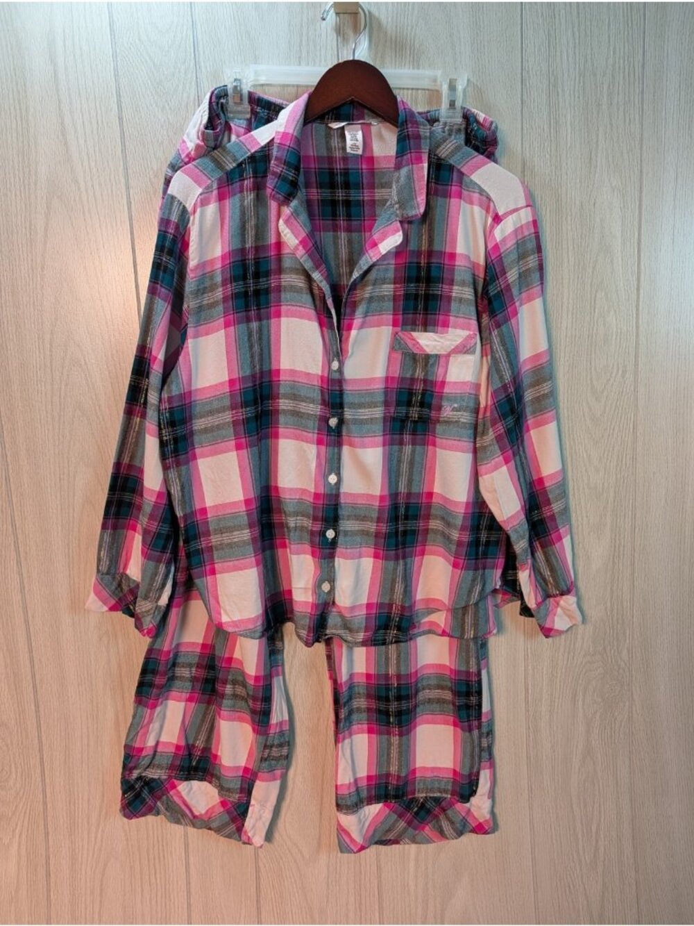 Victoria Secret Pink Plaid Pajama Set Valentine's Lightweight Cotton Modal Large